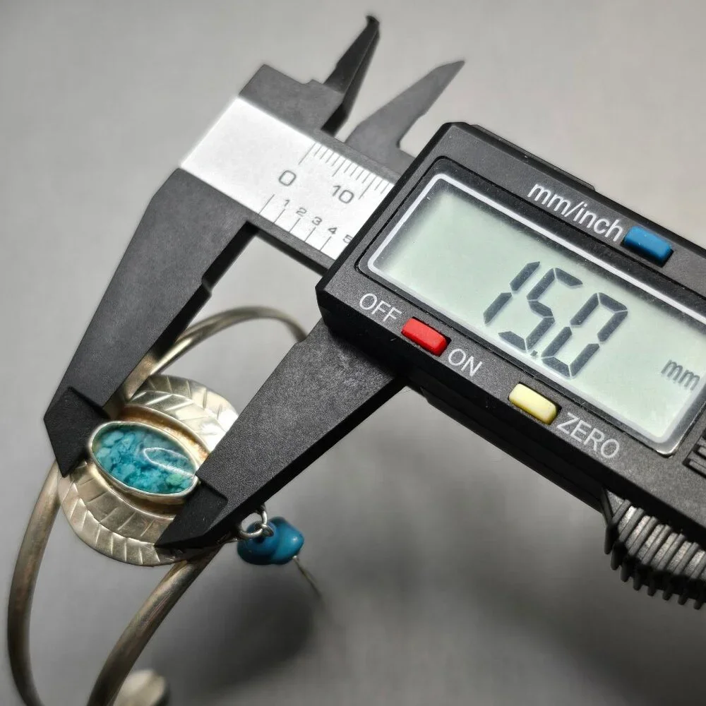 VTG Southwestern Sterling Silver Bracelet 6.75" Crushed Turquoise Feather Charm - Picture 12 of 15